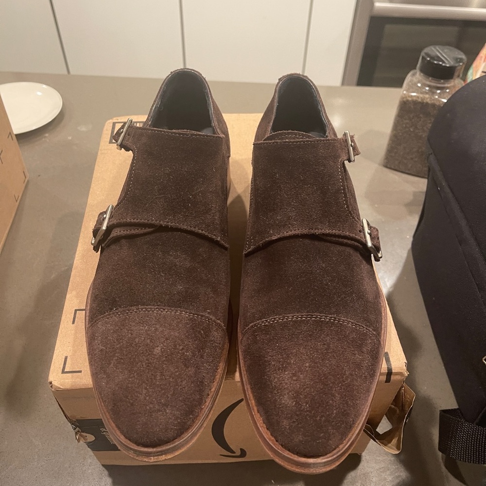 Suede double monk dress shoe